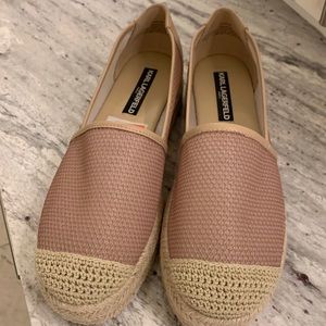 Karl Lagerfield Adila tan leather & mesh espadrilles flat shoes. Size 8.5 NWT